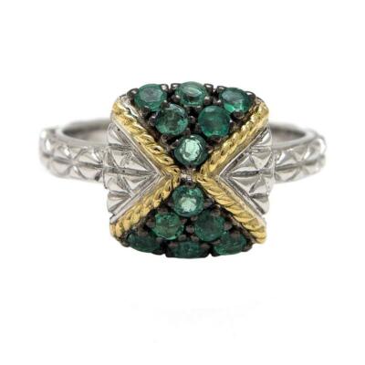 Andrea Candela 18k Gelbgold grüner Smaragd Pave Kabel Heiligenschein Ring ACR306-E Größe 7
