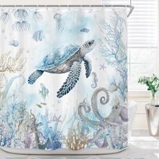Sea Turtle Octopus Shower Curtain for Bathroom 72"W x 72"L Pack of 1 02teal