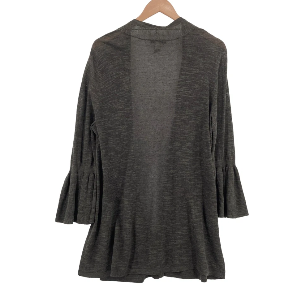 Alfani Cardigan Sweater Women Large Gray Knit Linen Blend Bell Sleeve Open Front - Image 2 of 4