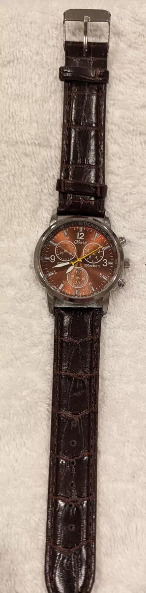 Vintage Shshd Faux Chronograph Men's Watch with Brown Leather