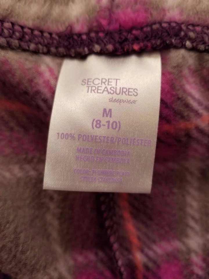 Secret Treasures Womens Sleep Lounge Set Size M 8/10 Gray Pink Purple Fleece - Image 2 of 4