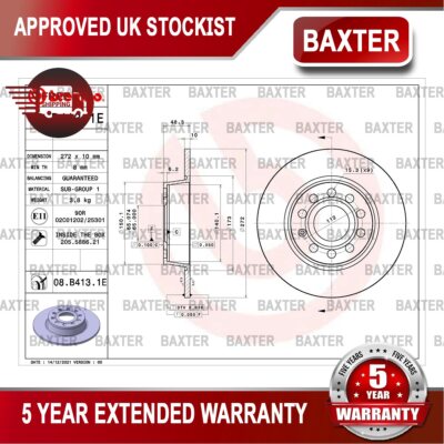 Fits VW Golf 2014-2021 Electric Baxter Rear Brake Disc & Pads Kit