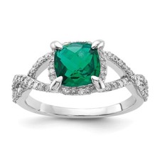 925 Sterling Silver Created Emerald and Diamond Ring S:7; Women Men