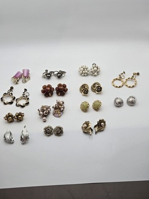 Rare Vintage Lot of 15 Screw Back Clip-on  Earrings Several Signed Estate 
