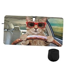 Fun Cute Cat Driving Windshield Sun Shade, Car Sunshade for Medium multi 32