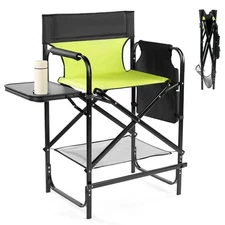 Outdoor 26/31" Tall Directors Chair Portable Bar Height w/ Footrest, Cup Holder