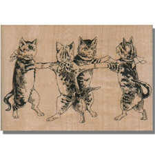 Wood Rubber Stamp, Cat Dance, Fun,Cute Cats,Kitten,Animals,Paws,Play,Bow,Dancing