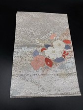 Kimono Konjaku Club Antique Silver Thread Obi Nagoya Silk Used Japan