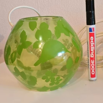 1990s Ikea Knubbig Table Lamp Table Lamp 12cm Globe Glass Clear with Greens