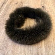 Vintage Real Animal Fur Lined Headband Ear Neck Warmer Adjustable Dark Brown