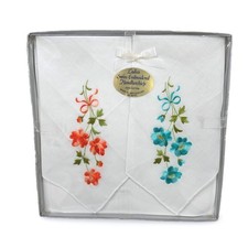 Vintage Ladies Swiss Embroidered Handkerchiefs Set 100 Cotton Floral RN 14750