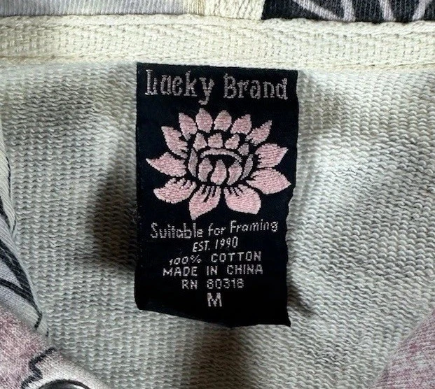 Y2K Lucky Brand Hoodie Womens Medium Pink Gray Japanese Floral Full Zip Jacket - Image 2 of 4