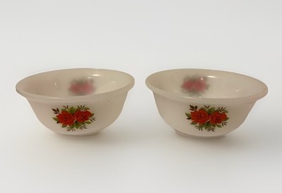 Paar Vintage Phoenix Ware rote Rose Schalen Opal Pyrex