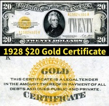 HGR SUNDAY 1928 $20 Gold Certificate ((High Demand GOLD)) HIGH GRADE