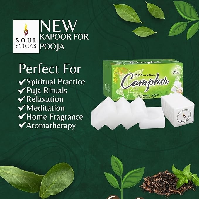 56g Natural Camphor Tablets – Soul Sticks Camphor Blocks (Pack of 12)