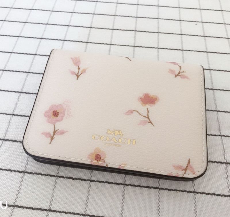 Coach Leather Floral Card Case ID/Document Holder White/Pink with ID Window