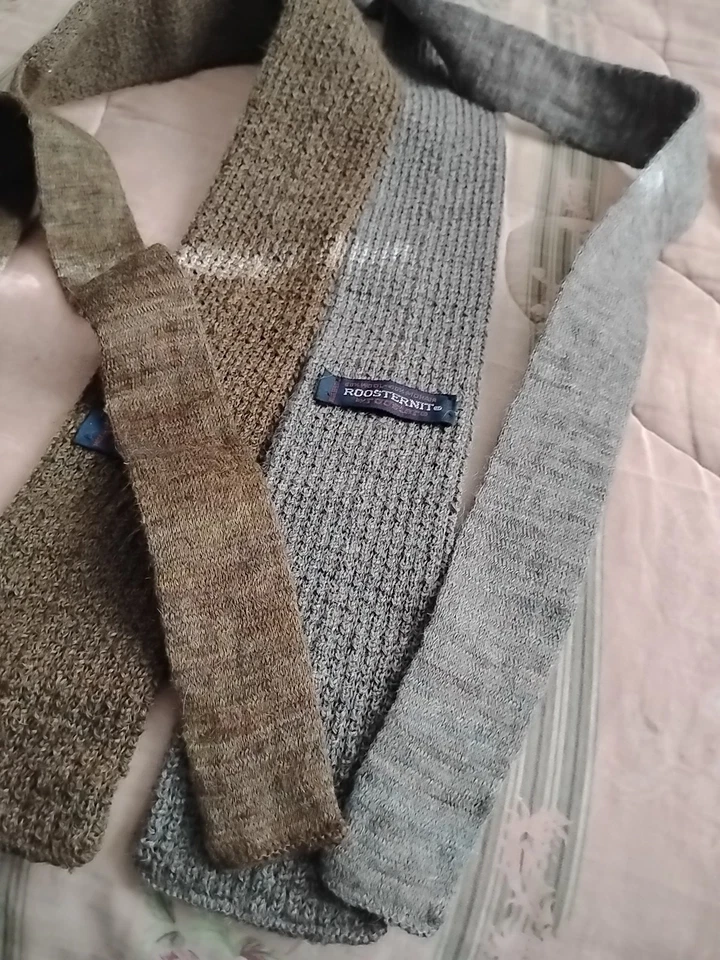 2x Corbata de punto con volantes punta cuadrada marrón/gris de gallo fina de lana y mohair Foto 4 de 4