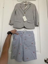 NWT Janie And Jack Cotton Blue/White Seersucker Blazer/Shorts Boys Sz 4