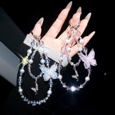 Beaded Phone Wrist Strap Lanyard Chain Sparkling Wristlet Bracelet for Women