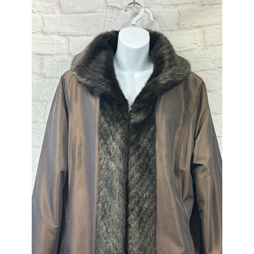 Jacques Vert Winter Brown Fur Coat Size L Reversible Iridescent Side BNWT £299 - Picture 6 of 15