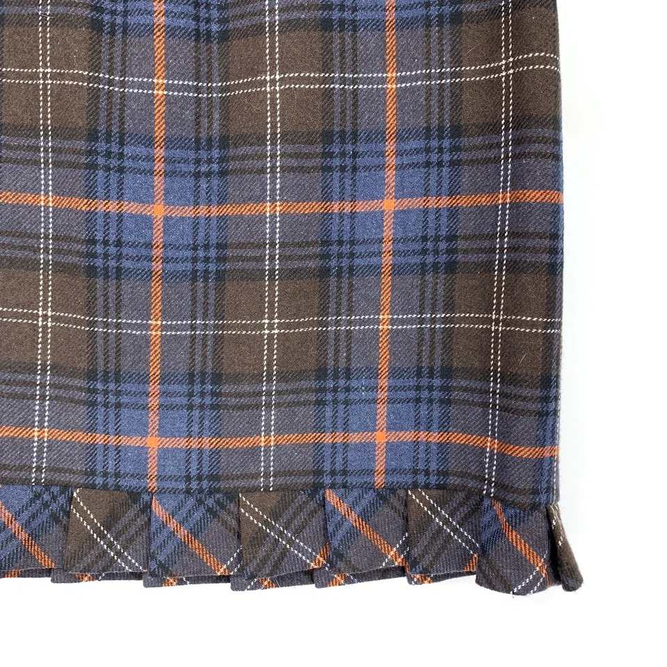 VTG Y2K Cabi Mini Skirt Womens Size 8 Brown Blue Plaid Pleated Hem Wool Blend - Image 4 of 4