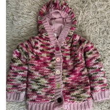 Kids Multicolor Knit Hooded Cardigan Button Front Sweater Size 3T