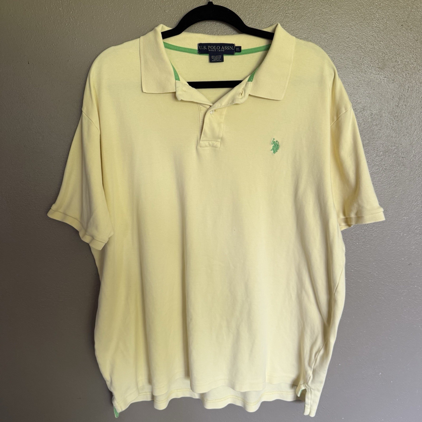 Polo Ralph Lauren Uomo XL Cotone Manica Corta Camicia Burro Giallo Verde Pony