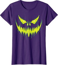 Scary Pumpkin Jack O Lantern Face Halloween Ladies' Crewneck T-Shirt