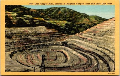 1043-Utah Copper Mine, Bingham Canyon, Salt Lake City, Linen Postcard