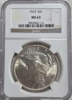 1923 P Uncirculated Peace Silver Dollar. NGC MS63. Die Crack In Neck. A0528.