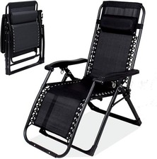 1/2pc HEAVY DUTY ZERO GRAVITY FOLDING CHAIR RECLINING SUN LOUNGER OUTDOOR GARDEN
