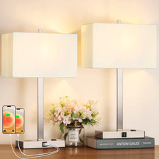 Lynnoland 21 Touch Bedside Lamps 2 Usb Ac Outlets 3-Way Dimmable Bedside Table
