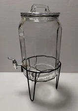 Home Essential & Beyond Glass Beverage Dispenser 1.5 Gal With Loop Lid Pre-owned