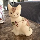 Vintage Fenton Opal Satin Glass Christmas Cat Figurine - Hand Painted T. Kelley