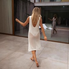 Summer Knitted Hollow Skirt, Transparent Split Beach Dress Long Dress White