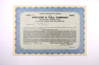 KREUGER & TOLL COMPANY OBLIGATION DE 500 DOLLARS 5% 1936