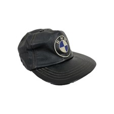 HENSCHEL BMW Motorcycle Black Leather Baseball Hat OSFA USA Vintage 80s 90s