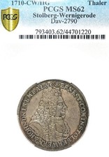 German State STOLBERG 1710 Taler Coin Thaler PCGS MS62 VZ/F.STG UNC RARE TOP POP