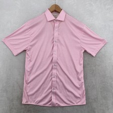 Collars  Co Polo Dress Shirt Mens Medium Pink Gingham Performance Short Sleeve