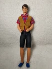 Vintage 1968c Bend At Waist Ken Doll with Plaid Shirt, Fringe Vest & Blue Shoes