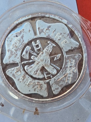 Fire Department Firemen Firefighter Gift Coin 1 Troy Oz .999 Fine Silver Round - Picture 3 of 4