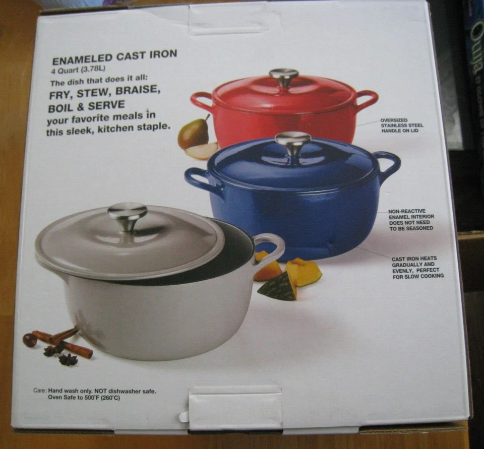 Enameled cast iron Dutch Oven4-qt. round casserole, (Macys) BRAND NEW RED COLOR - Image 4 of 4