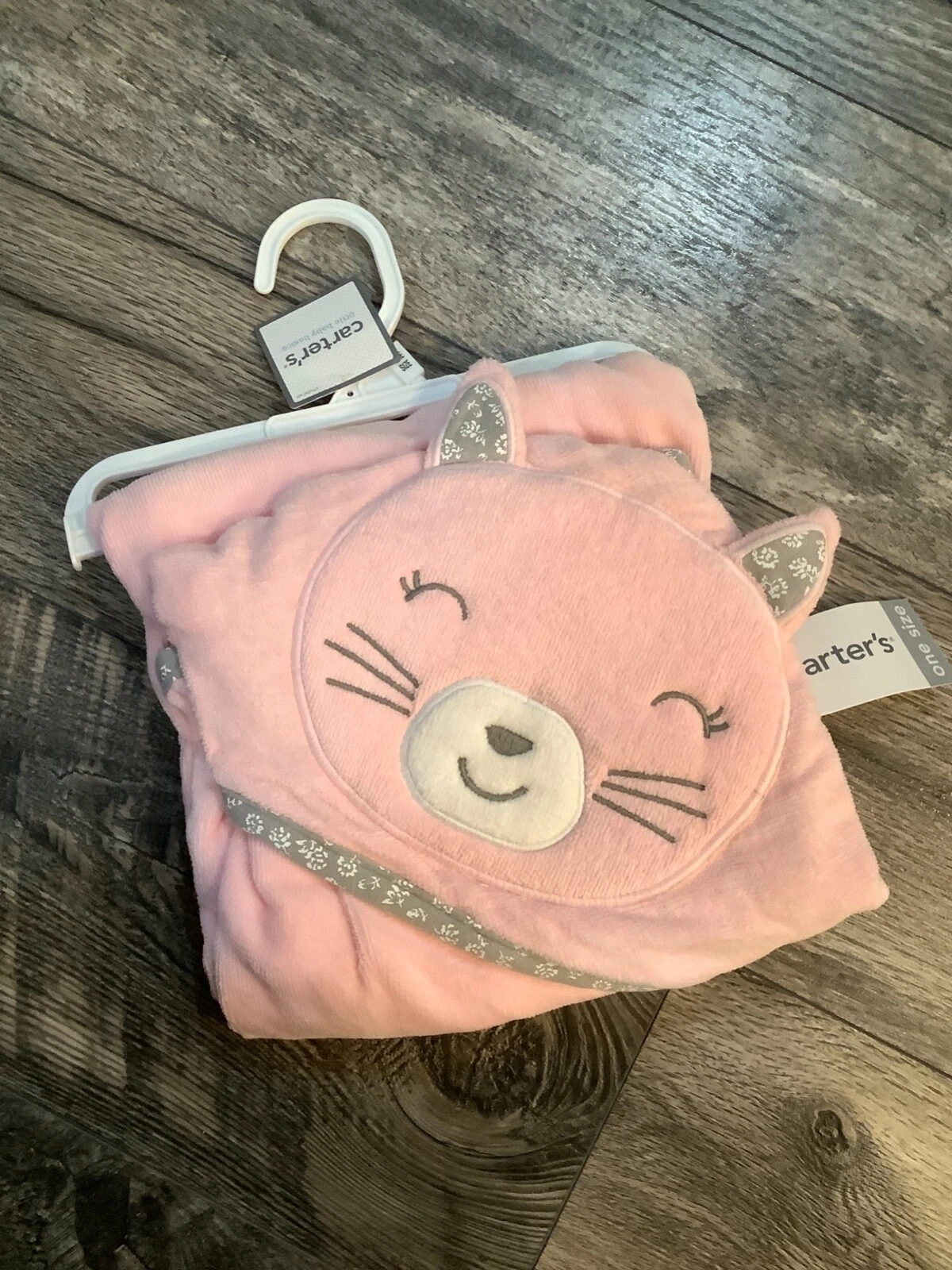 Carter's Baby Girls Hooded Bath Towel Happy Kitty Cat Face Terry Pink Soft new