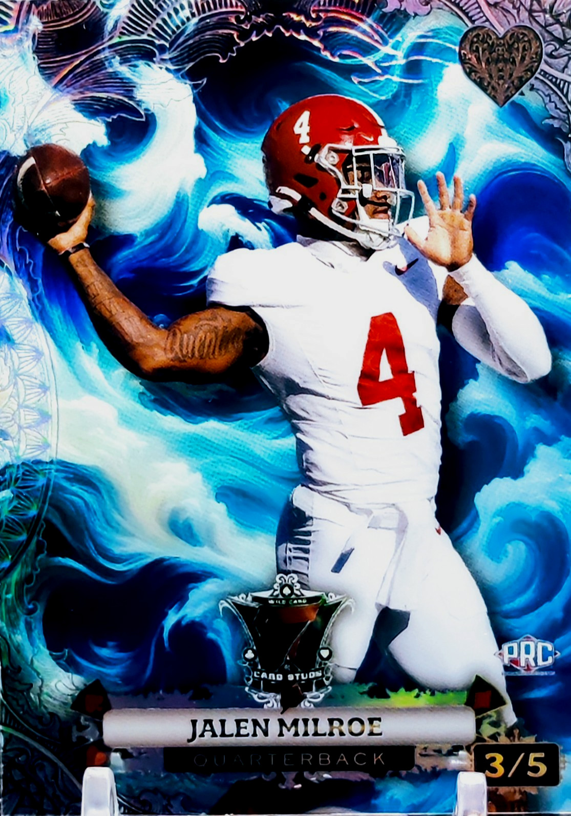 2024 Wild Card 7 Card Stud Blue Cloud Wave Heart Jalen Milroe 3/5 Crimson Tide