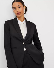 NEW ANN TAYLOR 189 BLACK SATEEN TUXEDO BLAZER SZ 4P 4 PETITE