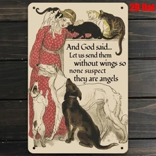 Vintage Pet Lover Metal Tin Sign Funny Animal Wall Art Home Decor Cafe Cat & Dog