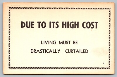 Postcard  Due To Its High Cost Living Must Be Drastically  Curtailed Inflation