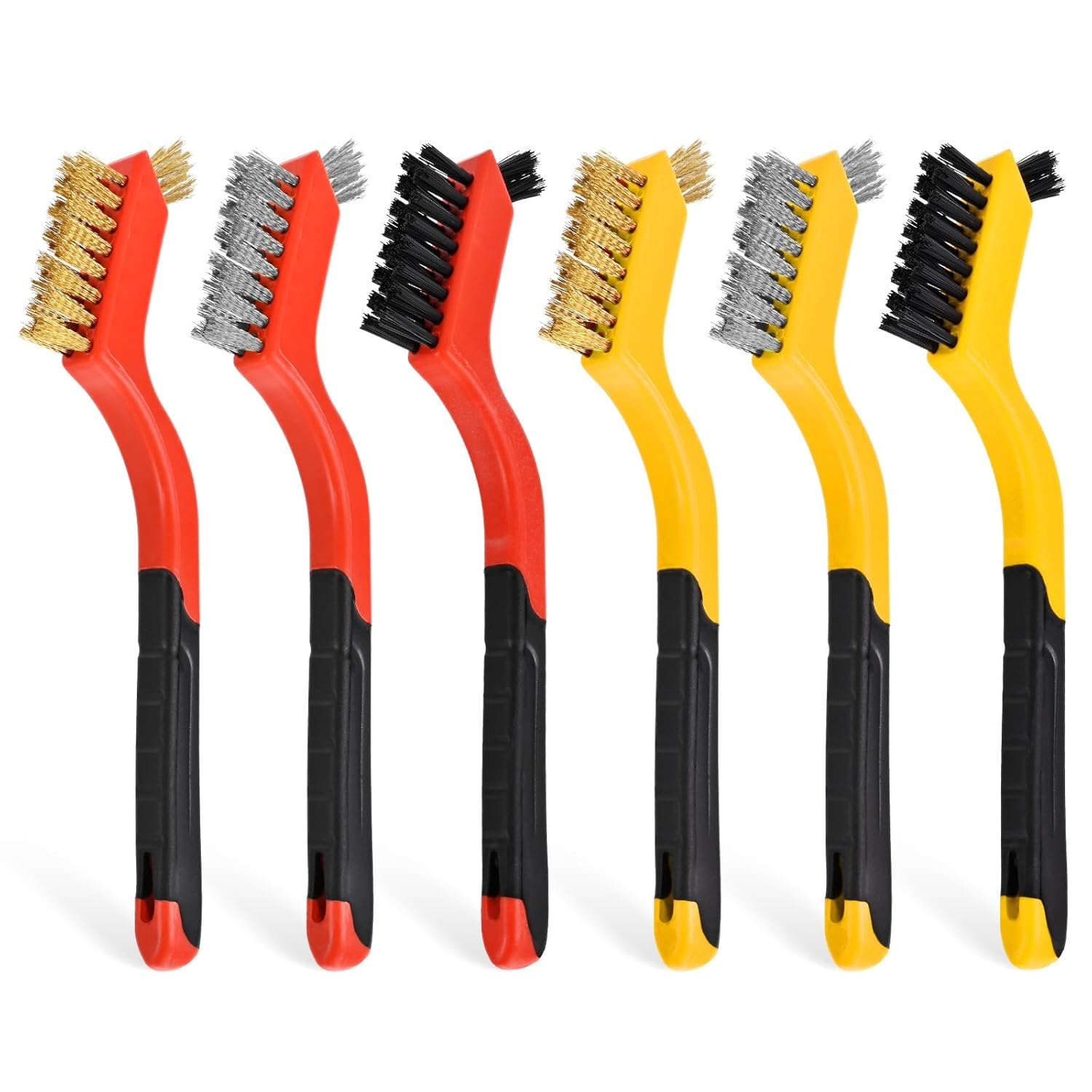 6 Pack Small Wire Brush Set - 7 Inch Brass Brush/Steel Brush/Nylon Brush with Cu