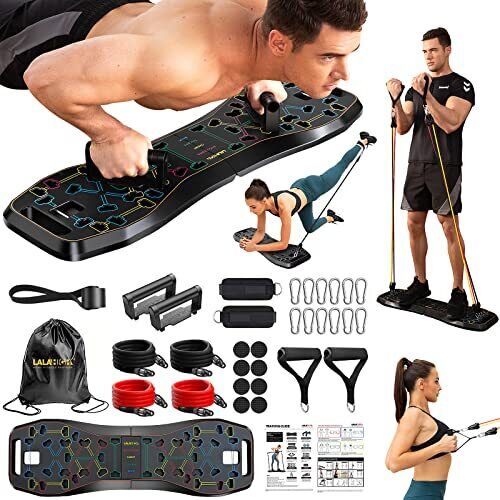 Portable Home Gym System: Large Compact Push Up Board Pilates Bar & 20