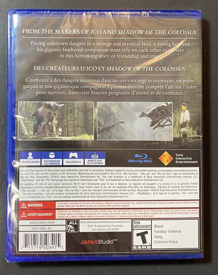 The Last Guardian PS4 - Launch Edition Avec Fourreau - Neuf Sous Blister